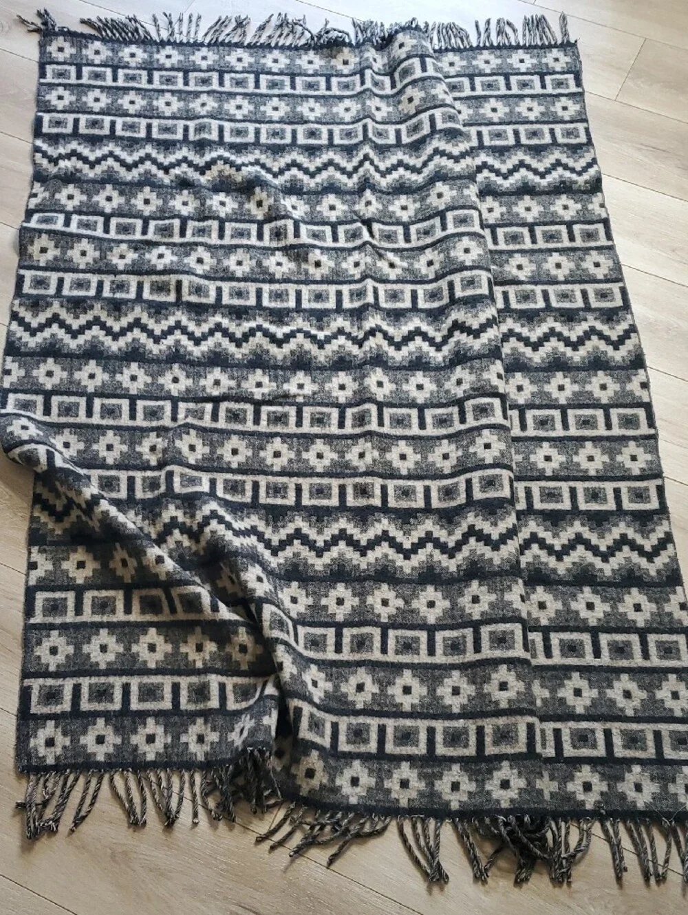Vintage 60's Marangani Alpaca Throw Blanket Wool Aztec Print